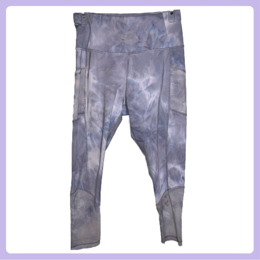 Blue Gray & White Tie-Dye Leggings